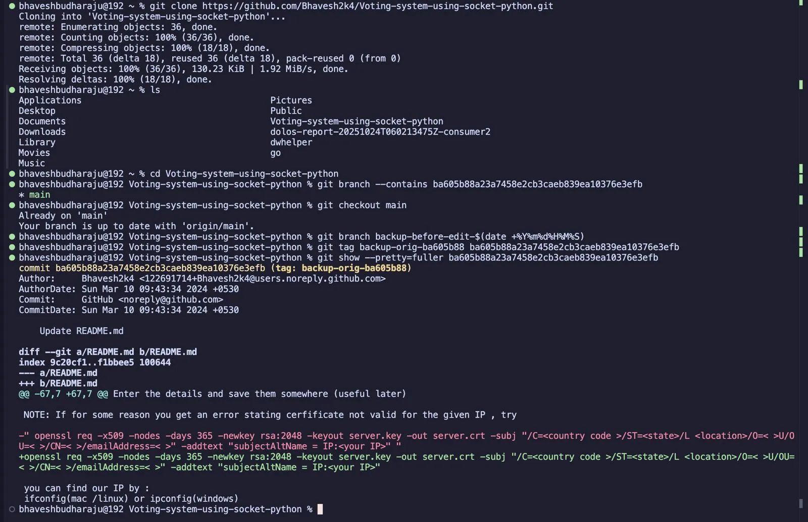 Creating backup branch