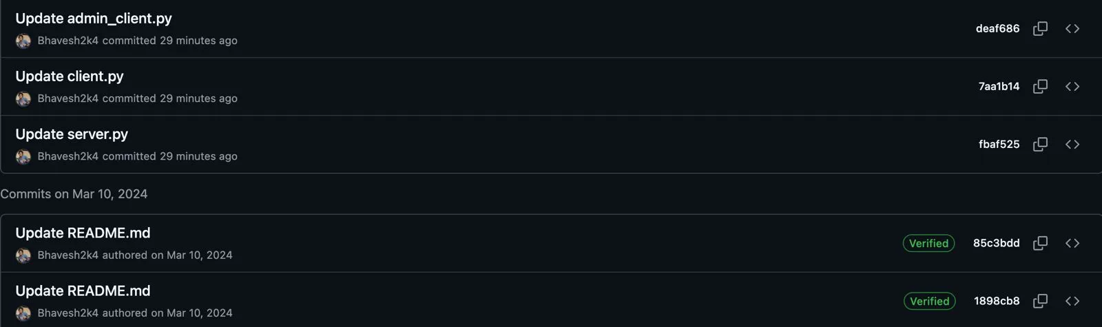 Changed commit history on GitHub